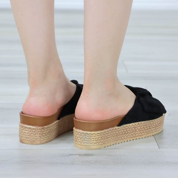 Suede Black Bow Comfort Platform Sandal Slip On Sliders - Picture 11 of 12